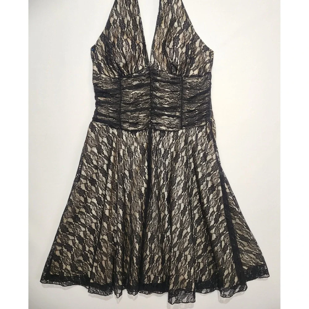 Philip Decaprio Y2K Women's Special Occasion Halter‎ Neck Lace Black Dress 12